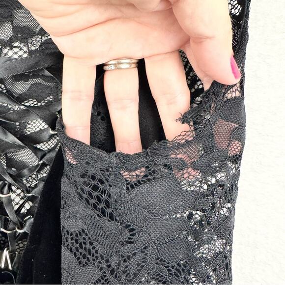 Killstar Saya Lace and Velvet Lace Up Bodysuit Black Size L Whimsigoth Punk Goth - Picture 11 of 16